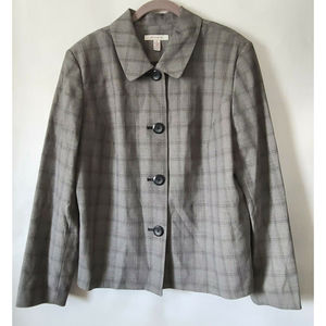 JM COLLECTION Plaid Jacket Blazer Sz 18 Lined Black White Button Down LS EUC